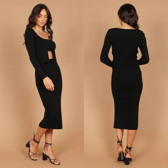 Petal & Pup NEW Luna 3 Piece Knitted Set Black Sweater Midi Dress Size XS - Picture 2 of 14
